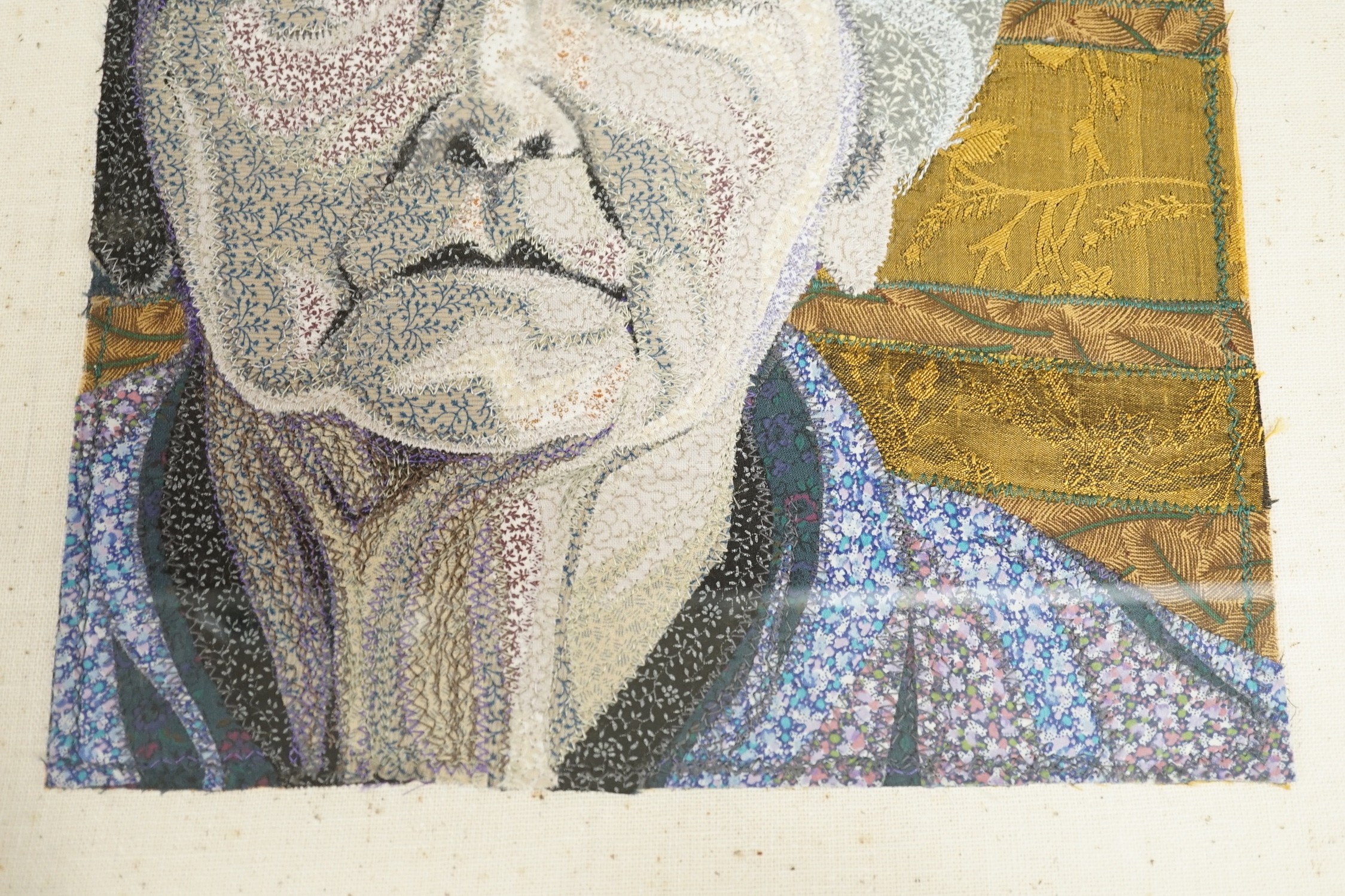 Deidre Scherer (American), needlework panel, 'Finding, Septemer 1994', signed and dated 1994 verso, 27 x 24.5cm